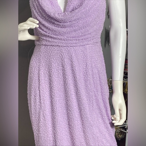 Oh Polly Venice Embellished Plunge Halter Neck Midaxi Dress in Lilac Size 10 - Picture 4 of 16